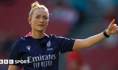 Hollie Davidson refereeing a Women's World Cup match between Canada and Australia
