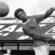 Alan Ball of Blackpool heading the ball against Arsenal in October 1965