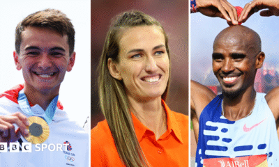 A split picture of Alex Yee, Jill Scott and Mo Farah