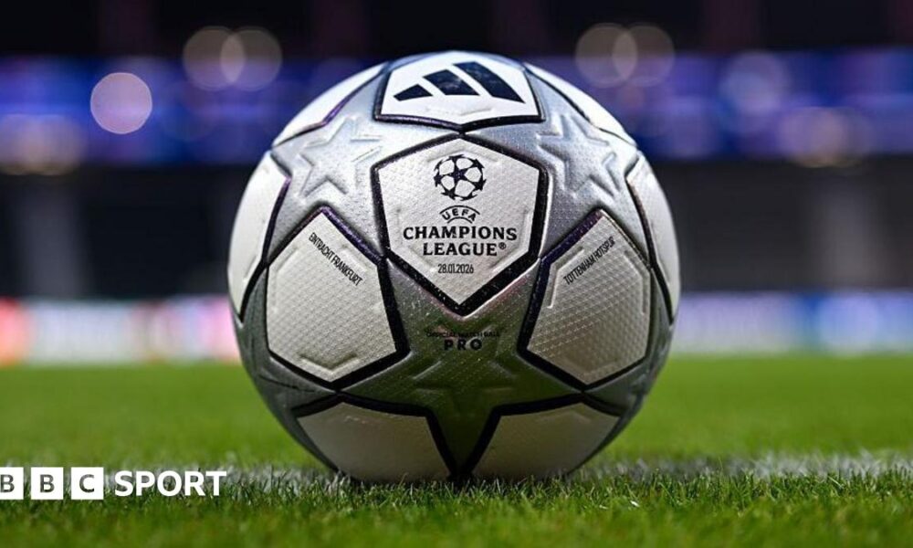 General view inside the stadium of the official adidas match day ball prior to a UEFA Champions League game