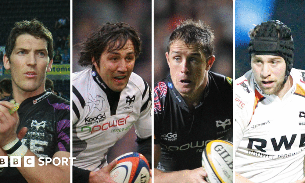 Ospreys greats James Hook, Gavin Henson, Shane Williams and Ryan Jones