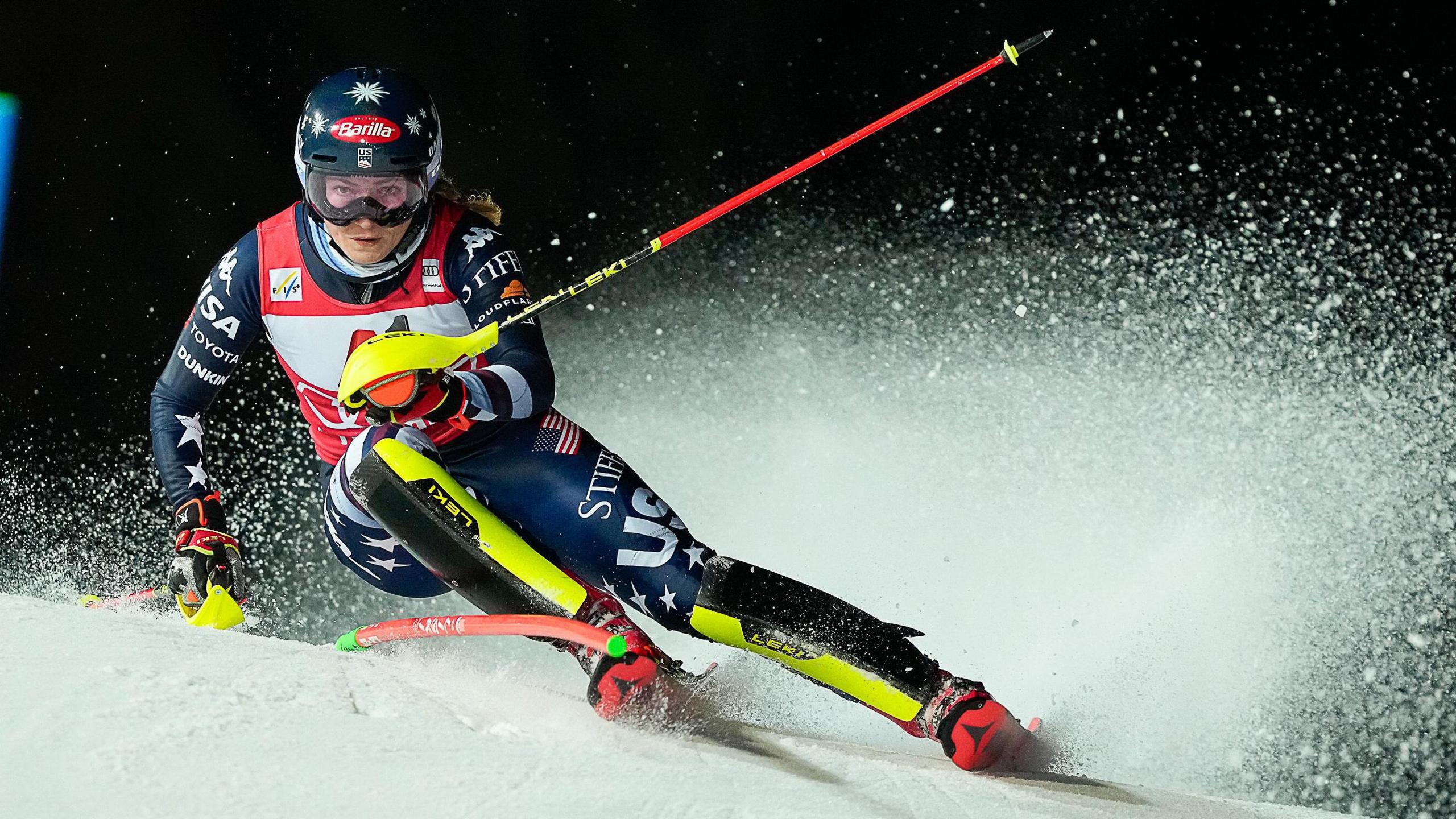 Mikaela Shiffrin of Team United States in action during the Audi FIS Alpine Ski World Cup Women's Slalom 