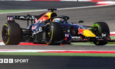 Max Verstappen drives the 2026 Red Bull on track in Bahrain during pre-season testing