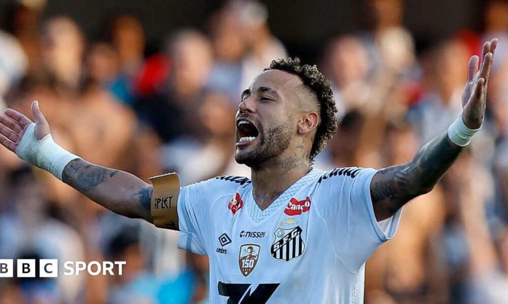 Santos forward Neymar celebrating a goal