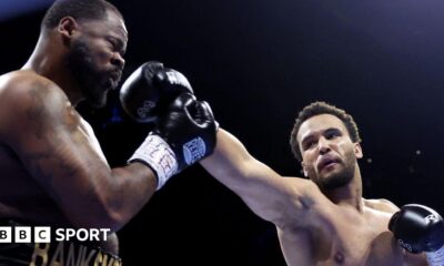 Moses Itauma celebrates as Jermaine Franklin is on the canvas