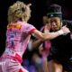 Loughborough Lightning's Sadia Kabeya evades the tackle of Harlequins' Ellie Kildunne during their Premiership Women's Rugby match in October 2025