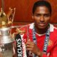 Antonio Valencia holds the Premier League trophy