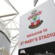 A general view of a sign showing Southampton's badge outside St Mary's Stadium