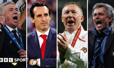 Graphic of Ancelotti, Zidane, Ferguson, Mourinho and Emery