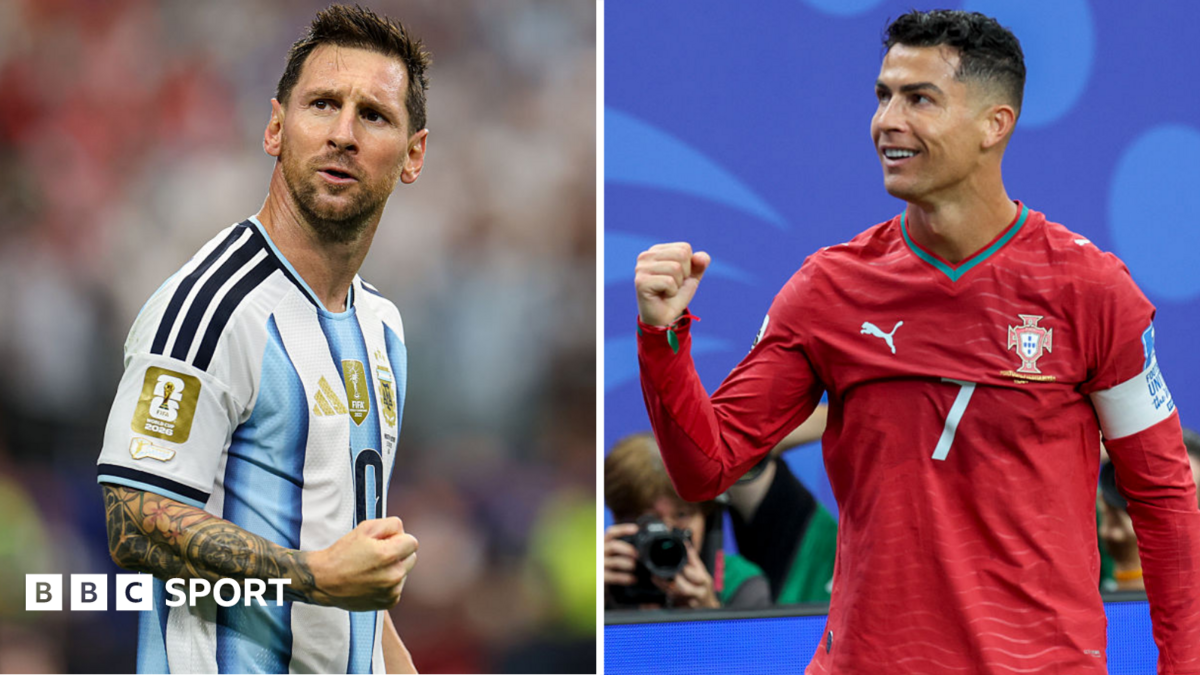 Lionel Messi (left) and Cristiano Ronaldo (right) celebrate goals at the World Cup