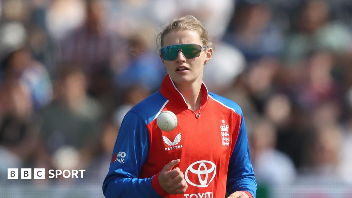 England spinner Charlie Dean tosses up the ball