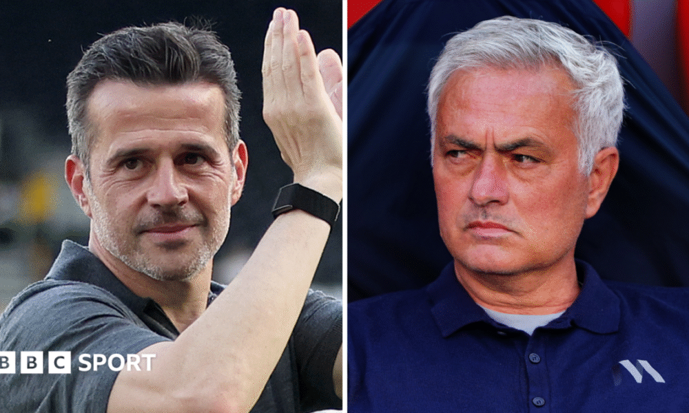 A split picture of Marco Silva and Jose Mourinho