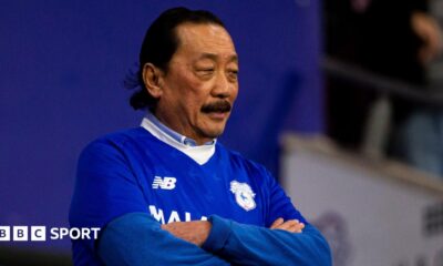 Vincent Tan watches a Cardiff game while wearing the club's shirt