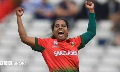 Bangladesh bowler Ritu Moni celebrates a wicket v Netherlands