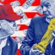 Stylised image of Donald Trump looking at Gianni Infantino holding the World Cup with dollar bills behind their heads