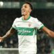 Alvaro Rodriguez celebrates a goal for Elche with his arms out wide