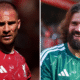 Alexis Mac Allister and Alisson during Liverpool's final game of the 2025-26 season