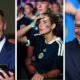 A composite image of Sir David Beckham, a Scotland fan, and Fifa President Gianni Infantino