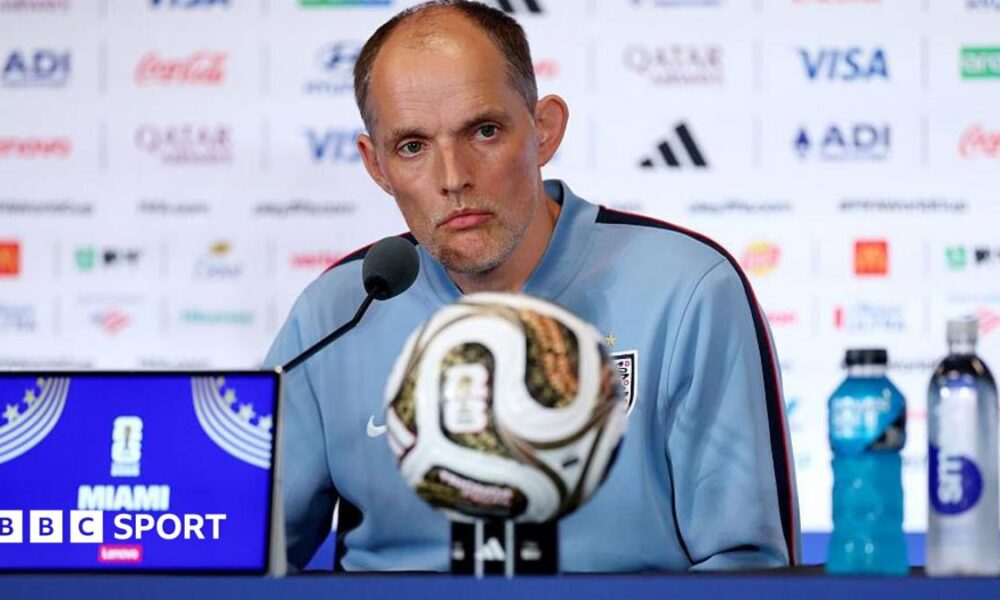 Thomas Tuchel at a news conference in Miami before England's third-place play-off with France