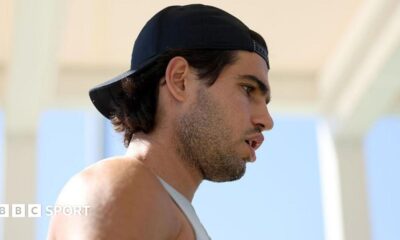A close up shot of Carlos Alcaraz during a training session