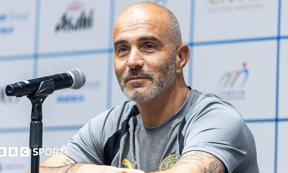 Head coach Enzo Maresca of Manchester City talks to media at the Kai Tak Stadium in Hong Kong, China