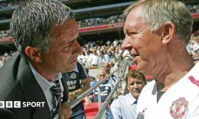 Jose Mourinho and Sir Alex Ferguson greet each other at Wembley in 2007