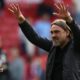 Leeds United's German head coach Daniel Farke celebrates on the pitch