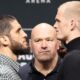 Islam Makhachev and Ian Machado Garry face off with Dana White standing in between them