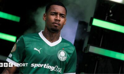 Allan Elias walking onto the pitch before a Palmeiras game.