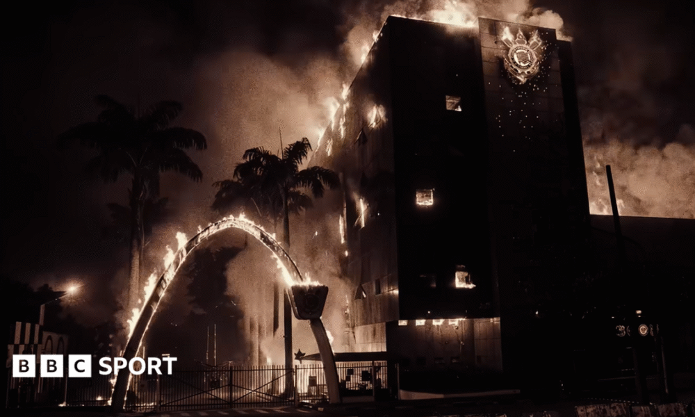 Youtube video showing Corinthians headquarters in flames