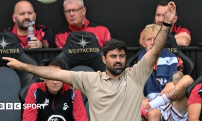 Vitor Matos signals on the touchline during Swansea's friendly against Leganes