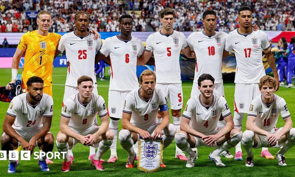 The England team lined-up before the World Cup semi-final against Argentina in July