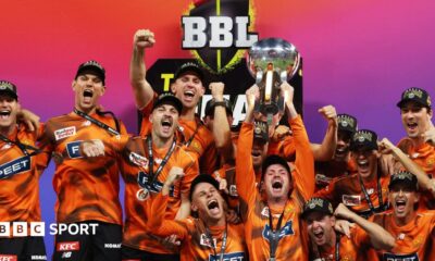 The players of Perth Scorchers celebrate winning the 2026 Big Bash