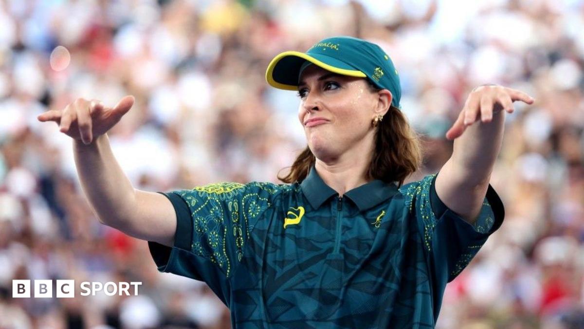 Australian breakdancer Rachael Gunn - aka B-Girl Raygun - performs at the Paris 2024 Olympics.