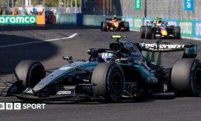 Kimi Antonelli ahead of Max Verstappen and Lando Norris during the Spanish Grand Prix