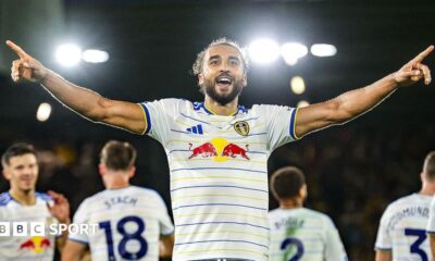 Dominic Calvert-Lewin celebrates after scoring for Leeds United against Newcastle United