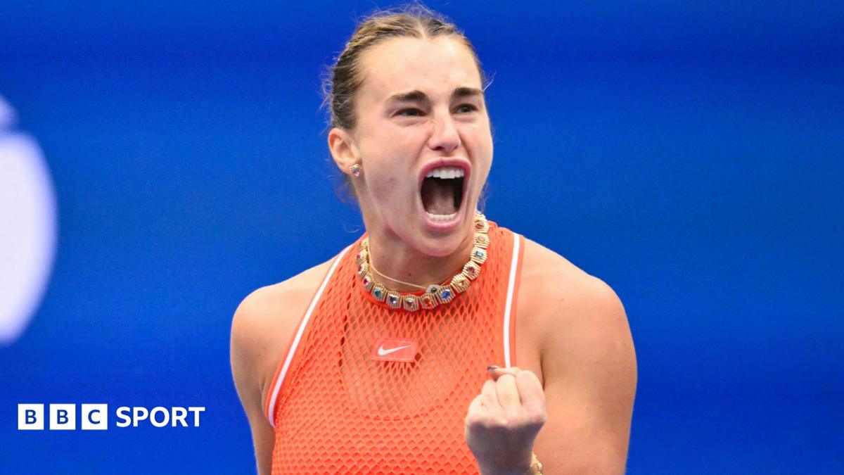 Aryna Sabalenka celebrates during her fourth-round match at the US Open