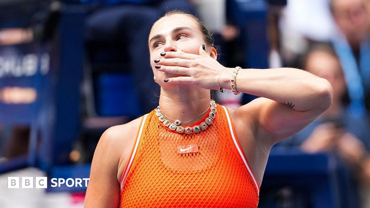 Aryna Sabalenka celebrates beating Kamilla Rakhimova at the US Open