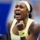 Coco Gauff celebrates winning her third-round match at the US Open
